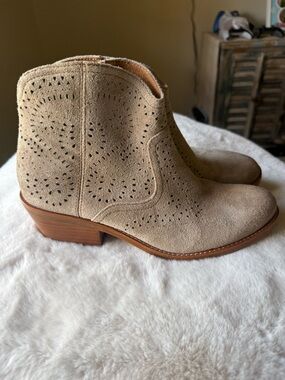 Sofft Taupe Suede Perforated Ankle Booties